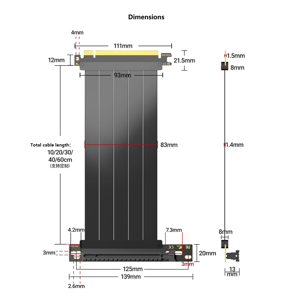 كابل تمديد وحدة معالجة الرسوما - مراجعة Pcie 4.0 X16 Riser Cable 90 Degree وسعره